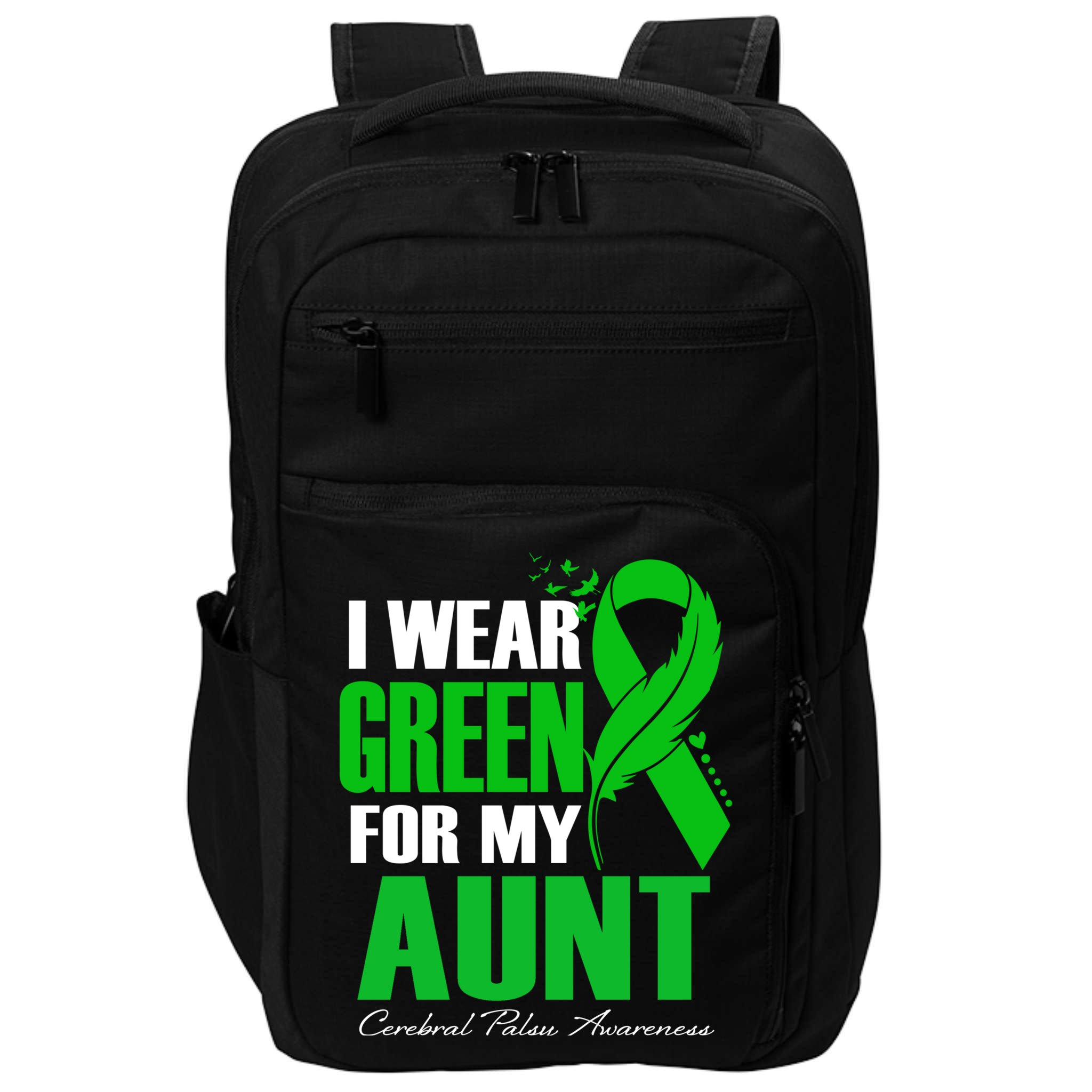 I Wear Green For My Aunt Cerebral Palsy Awareness Feather Cool Gift Impact Tech Backpack