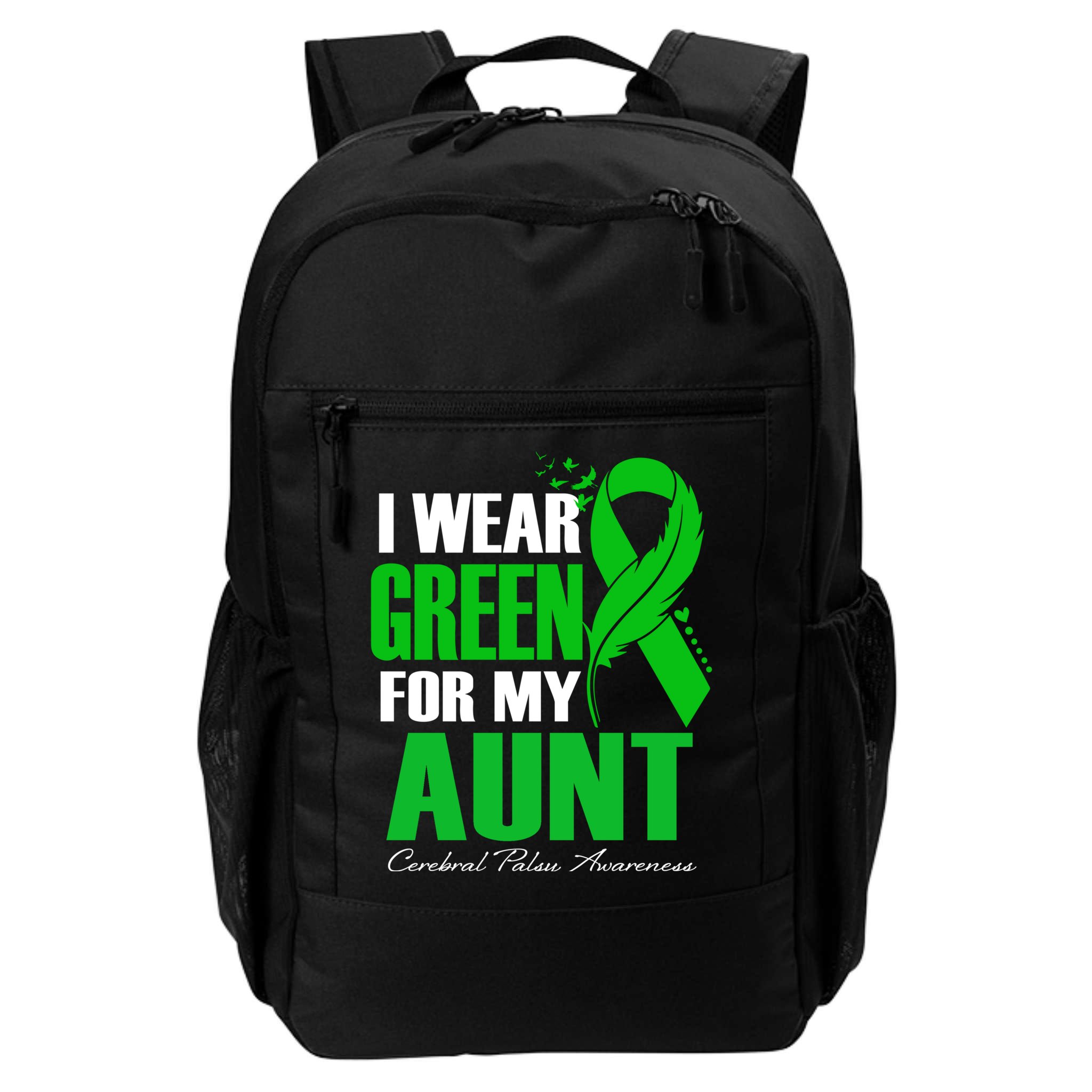 I Wear Green For My Aunt Cerebral Palsy Awareness Feather Cool Gift Backpack
