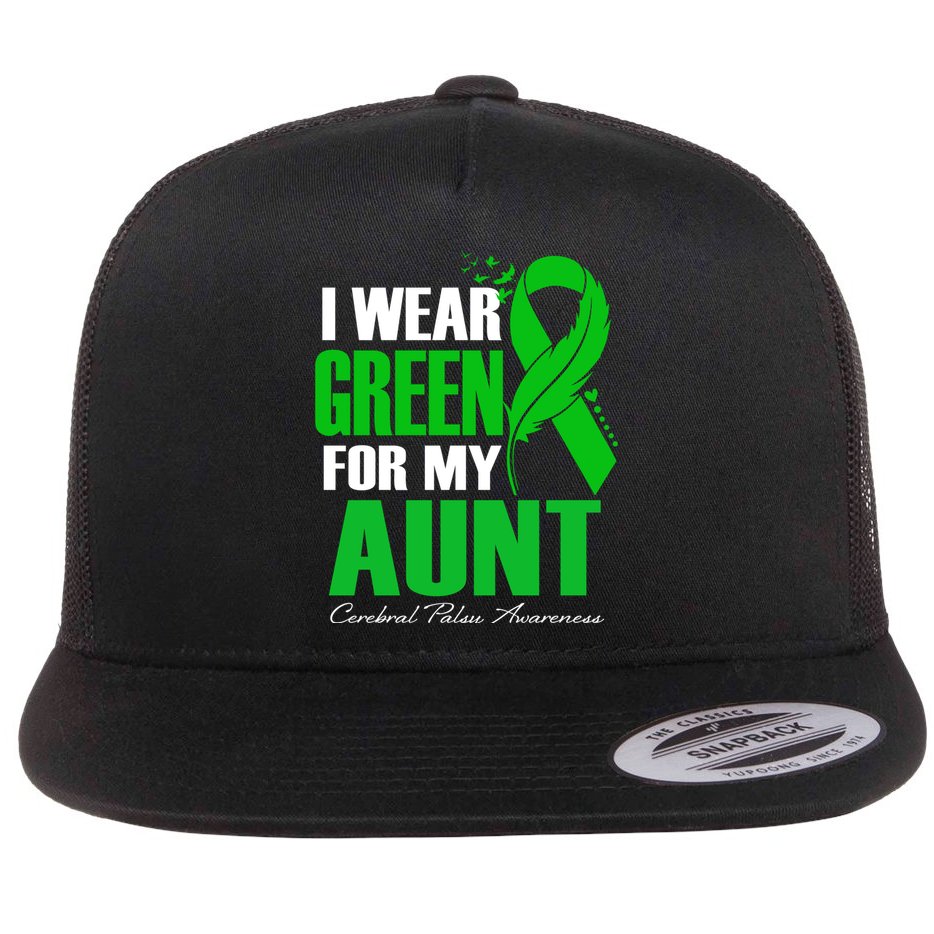 I Wear Green For My Aunt Cerebral Palsy Awareness Feather Cool Gift Flat Bill Trucker Hat