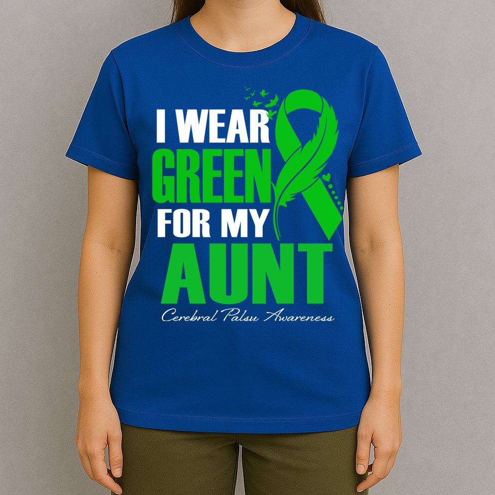 I Wear Green For My Aunt Cerebral Palsy Awareness Feather Cool Gift T-Shirt