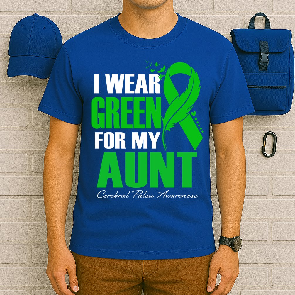 I Wear Green For My Aunt Cerebral Palsy Awareness Feather Cool Gift T-Shirt
