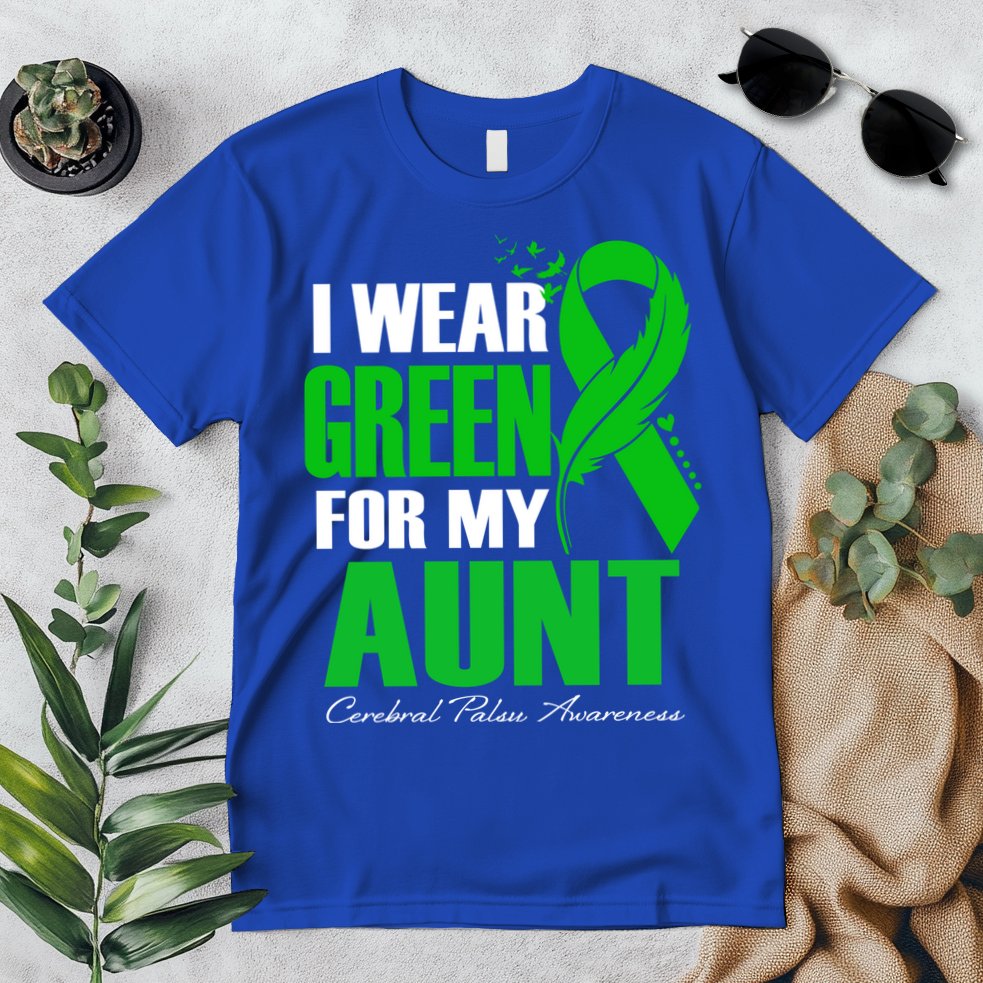 I Wear Green For My Aunt Cerebral Palsy Awareness Feather Cool Gift Premium T-Shirt
