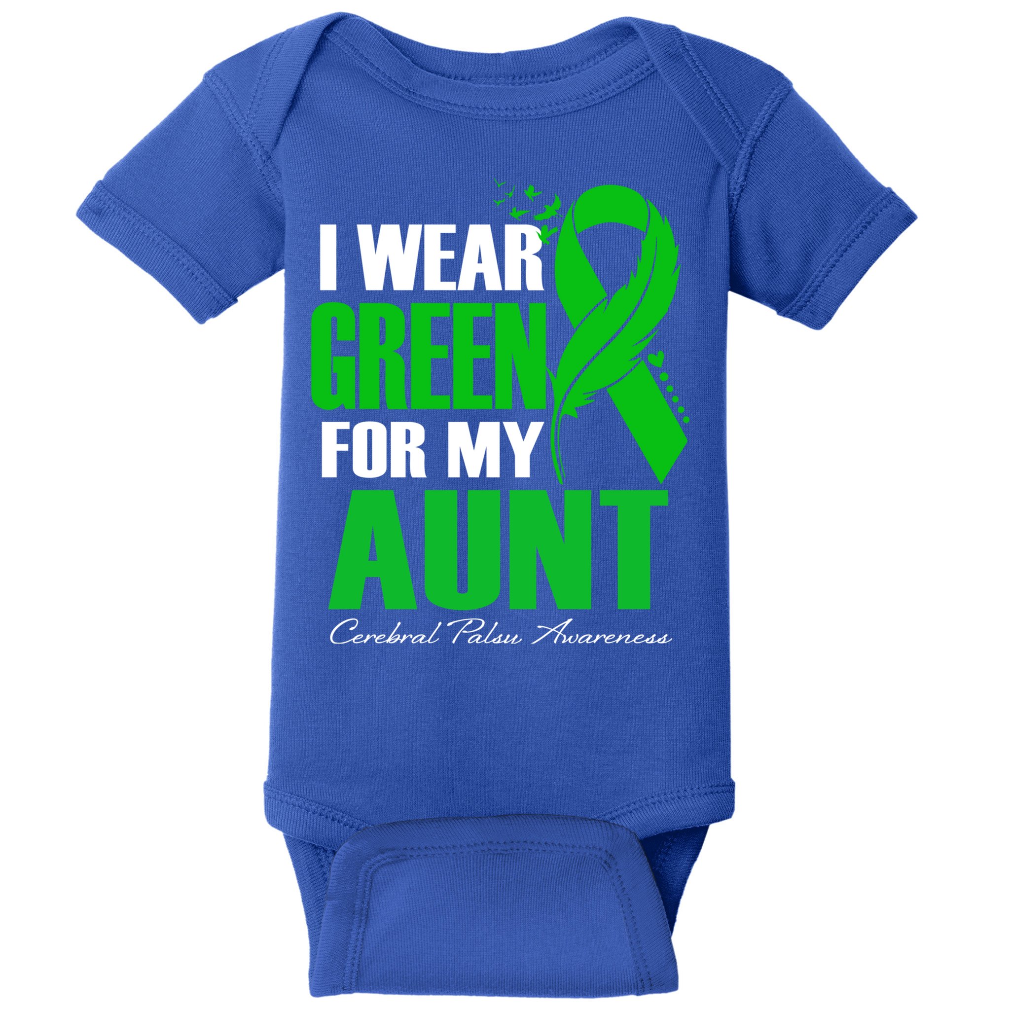 I Wear Green For My Aunt Cerebral Palsy Awareness Feather Cool Gift Baby Bodysuit
