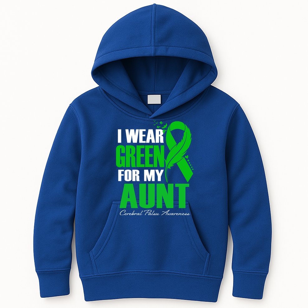 I Wear Green For My Aunt Cerebral Palsy Awareness Feather Cool Gift Kids Hoodie