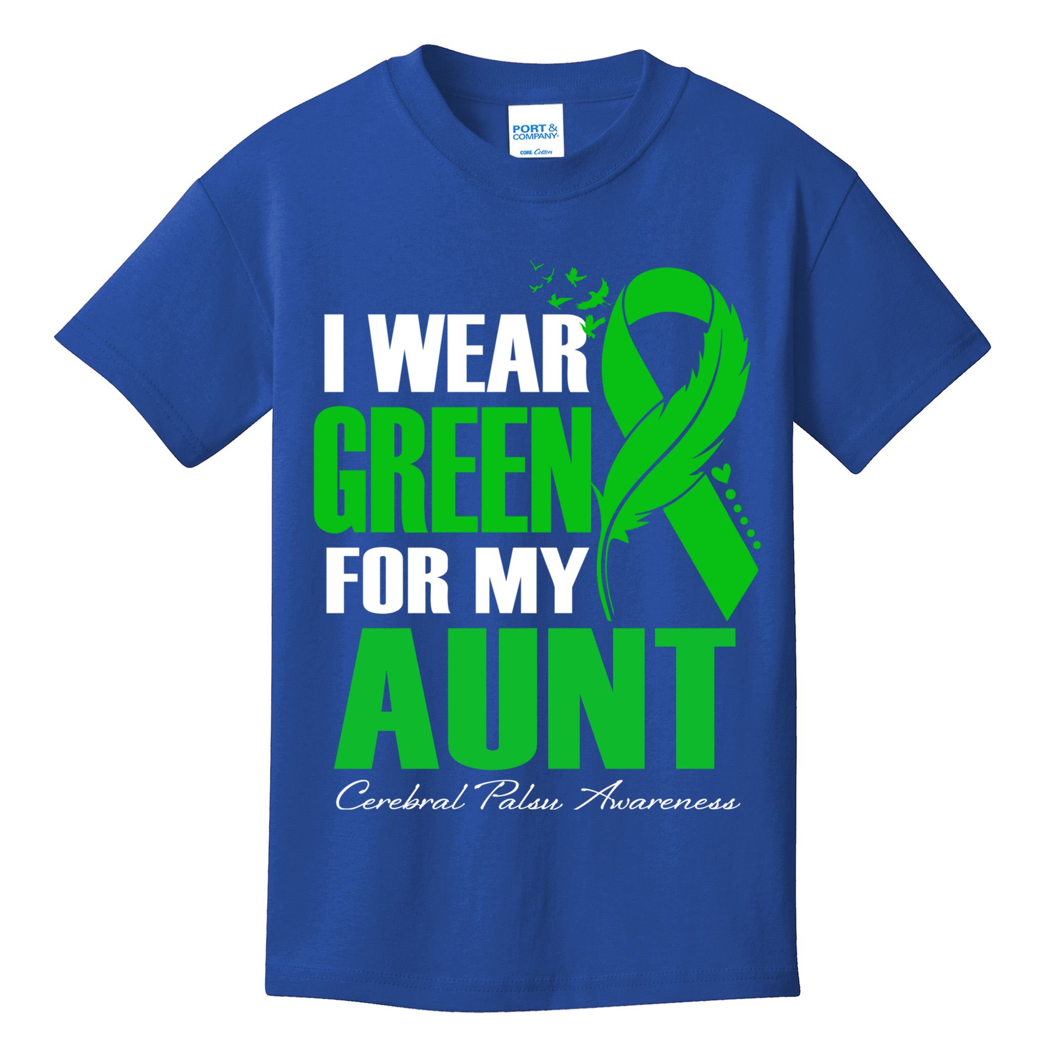 I Wear Green For My Aunt Cerebral Palsy Awareness Feather Cool Gift Kids T-Shirt