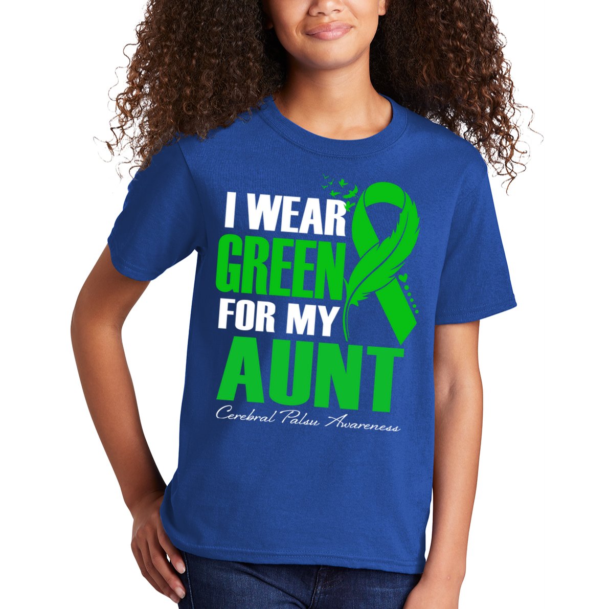 I Wear Green For My Aunt Cerebral Palsy Awareness Feather Cool Gift Kids T-Shirt