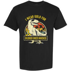 I Wear Gold For Childhood Cancer Awareness Dinosaur Garment-Dyed Heavyweight T-Shirt