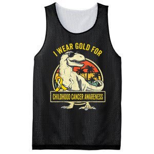 I Wear Gold For Childhood Cancer Awareness Dinosaur Mesh Reversible Basketball Jersey Tank