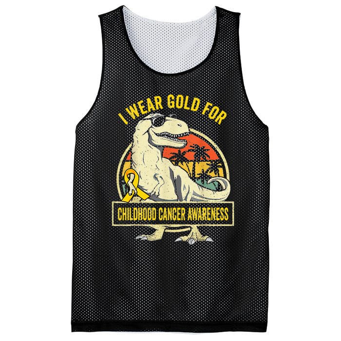 I Wear Gold For Childhood Cancer Awareness Dinosaur Mesh Reversible Basketball Jersey Tank