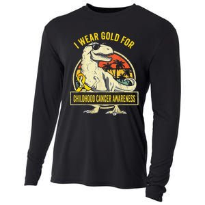 I Wear Gold For Childhood Cancer Awareness Dinosaur Cooling Performance Long Sleeve Crew