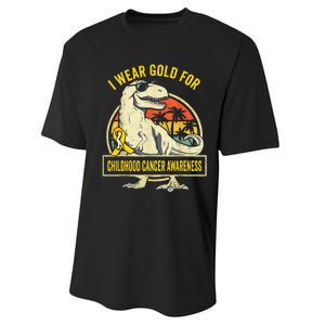 I Wear Gold For Childhood Cancer Awareness Dinosaur Performance Sprint T-Shirt