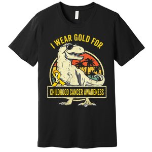 I Wear Gold For Childhood Cancer Awareness Dinosaur Premium T-Shirt