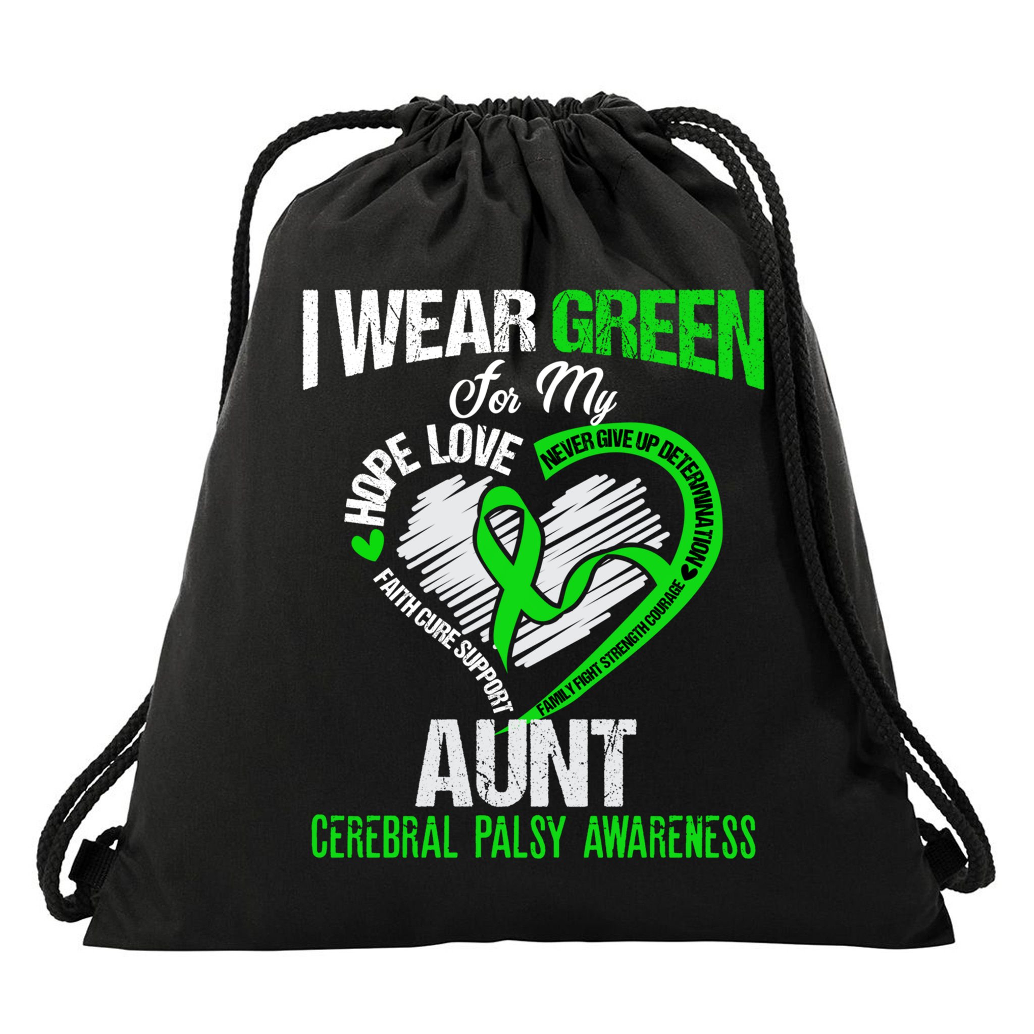 I Wear Green For My Aunt Cerebral Palsy Green Ribbon Gift Drawstring Bag
