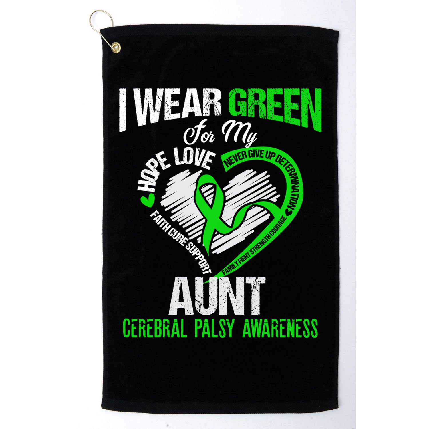 I Wear Green For My Aunt Cerebral Palsy Green Ribbon Gift Golf Towel