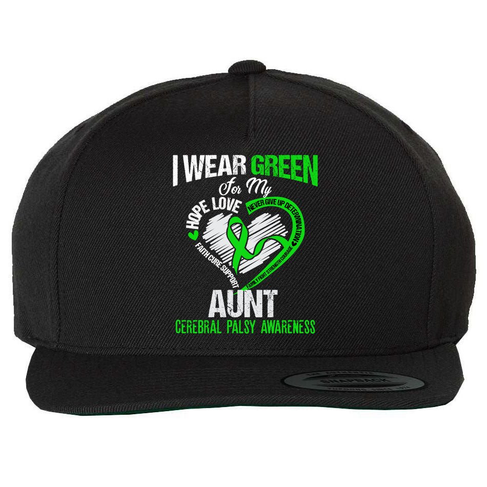 I Wear Green For My Aunt Cerebral Palsy Green Ribbon Gift Wool Snapback Cap