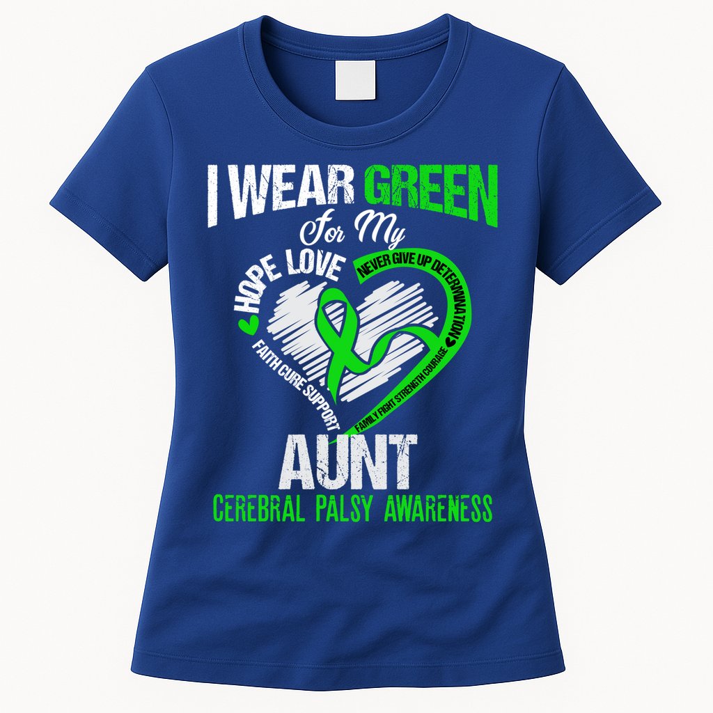 I Wear Green For My Aunt Cerebral Palsy Green Ribbon Gift Womens T-Shirt