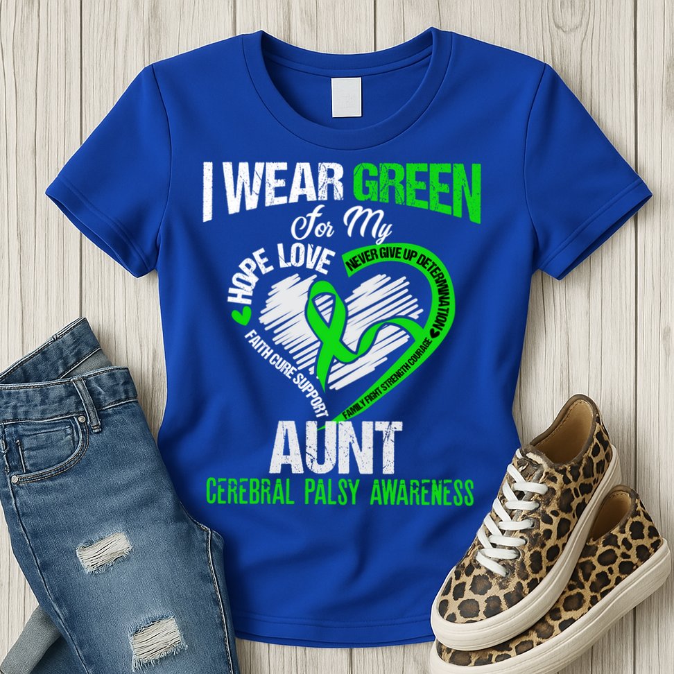 I Wear Green For My Aunt Cerebral Palsy Green Ribbon Gift Womens T-Shirt
