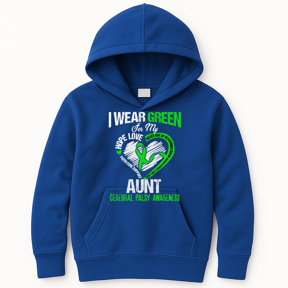 I Wear Green For My Aunt Cerebral Palsy Green Ribbon Gift Kids Hoodie