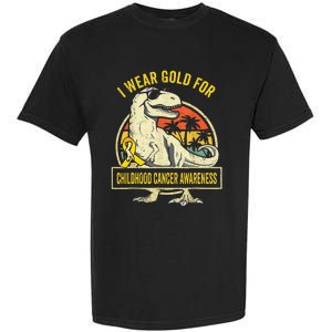 I Wear Gold For Childhood Cancer Awareness Dinosaur Garment-Dyed Heavyweight T-Shirt