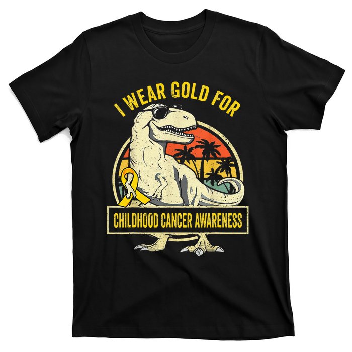 I Wear Gold For Childhood Cancer Awareness Dinosaur T-Shirt