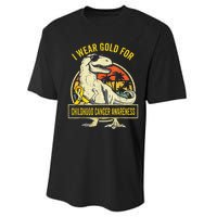 I Wear Gold For Childhood Cancer Awareness Dinosaur Performance Sprint T-Shirt