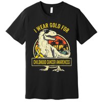 I Wear Gold For Childhood Cancer Awareness Dinosaur Premium T-Shirt