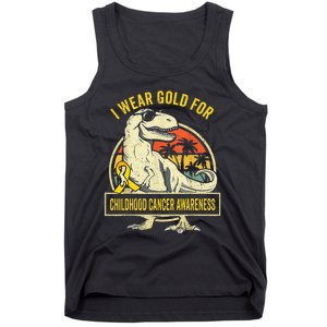 I Wear Gold For Childhood Cancer Awareness Dinosaur Tank Top