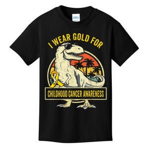 I Wear Gold For Childhood Cancer Awareness Dinosaur Kids T-Shirt