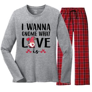 I Wanna Gnome What Love Is Valentine Day Women's Long Sleeve Flannel Pajama Set 