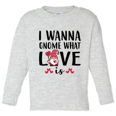 I Wanna Gnome What Love Is Valentine Day Toddler Long Sleeve Shirt