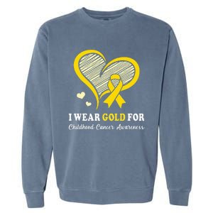 I Wear Gold For Childhood Cancer Hope And Support Cute Heart Garment-Dyed Sweatshirt