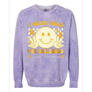 I Wear Gold For Childhood Cancer Awareness Groovy Colorblast Crewneck Sweatshirt