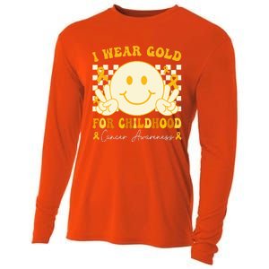 I Wear Gold For Childhood Cancer Awareness Groovy Cooling Performance Long Sleeve Crew