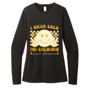 I Wear Gold For Childhood Cancer Awareness Groovy Womens CVC Long Sleeve Shirt