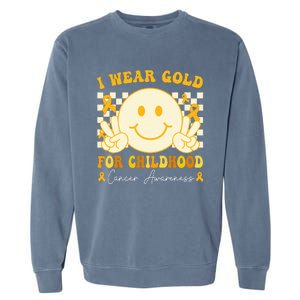 I Wear Gold For Childhood Cancer Awareness Groovy Garment-Dyed Sweatshirt