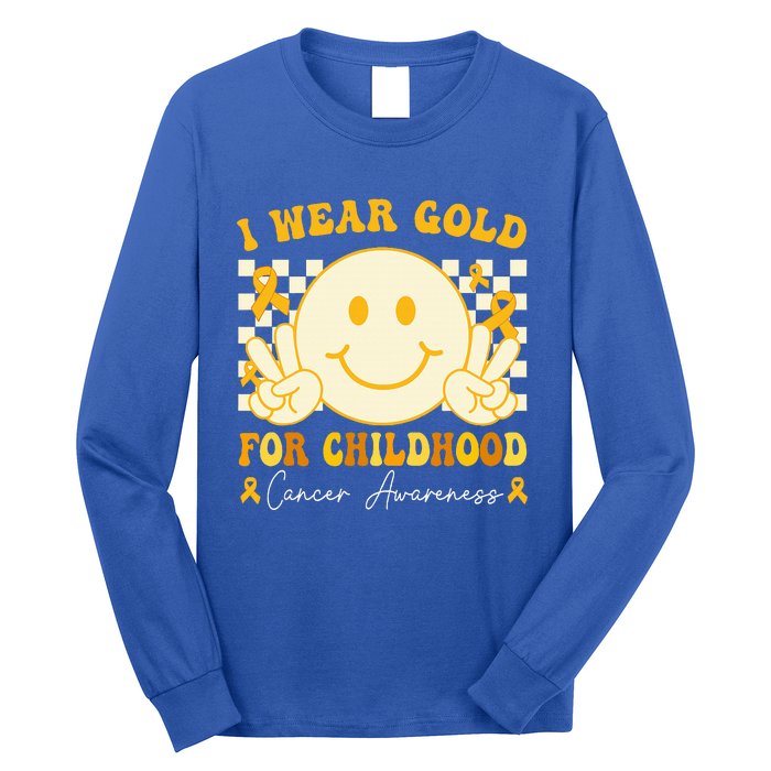 I Wear Gold For Childhood Cancer Awareness Groovy Long Sleeve Shirt