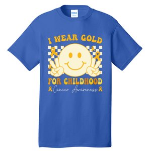 I Wear Gold For Childhood Cancer Awareness Groovy Tall T-Shirt