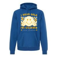 I Wear Gold For Childhood Cancer Awareness Groovy Premium Hoodie