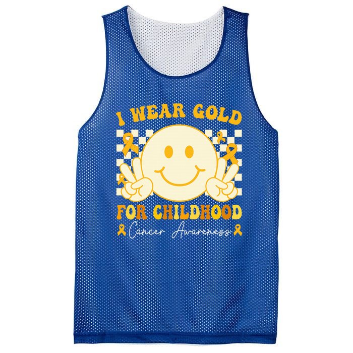 I Wear Gold For Childhood Cancer Awareness Groovy Mesh Reversible Basketball Jersey Tank