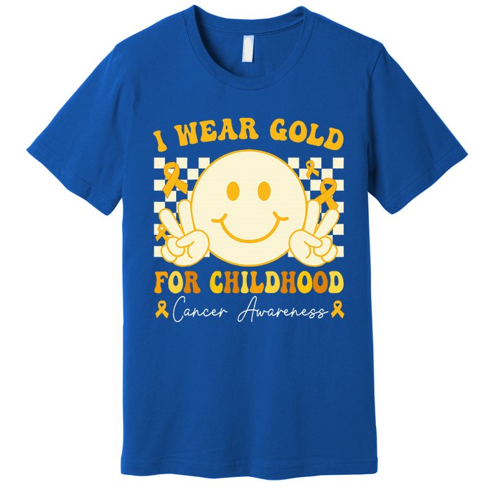 I Wear Gold For Childhood Cancer Awareness Groovy Premium T-Shirt