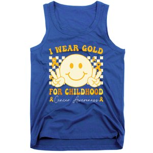 I Wear Gold For Childhood Cancer Awareness Groovy Tank Top