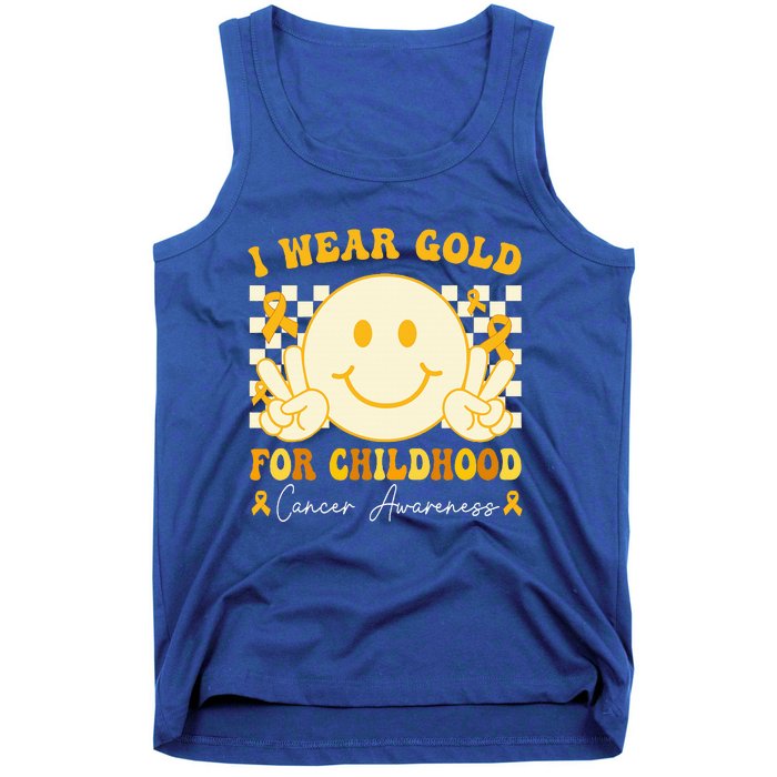 I Wear Gold For Childhood Cancer Awareness Groovy Tank Top