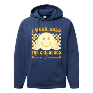 I Wear Gold For Childhood Cancer Awareness Groovy Performance Fleece Hoodie