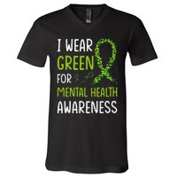 I Wear Green For Mental Health Awareness Month V-Neck T-Shirt