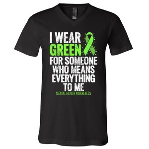 I Wear Green Ribbon Fight the Stigma Mental Health Awareness V-Neck T-Shirt