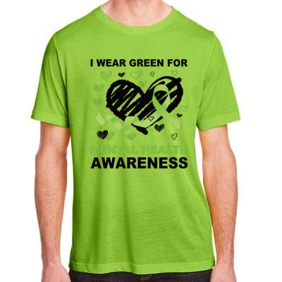 I Wear Green For Mental Health Awareness Ribbon Heart Adult ChromaSoft Performance T-Shirt