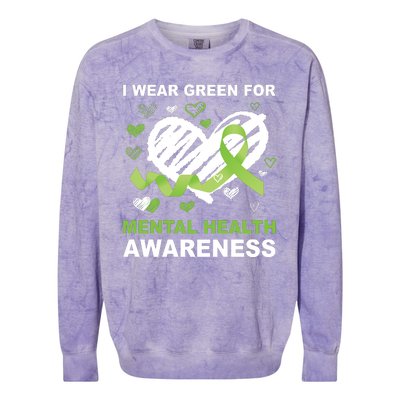 I Wear Green For Mental Health Awareness Ribbon Heart Colorblast Crewneck Sweatshirt