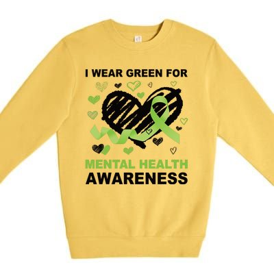 I Wear Green For Mental Health Awareness Ribbon Heart Premium Crewneck Sweatshirt