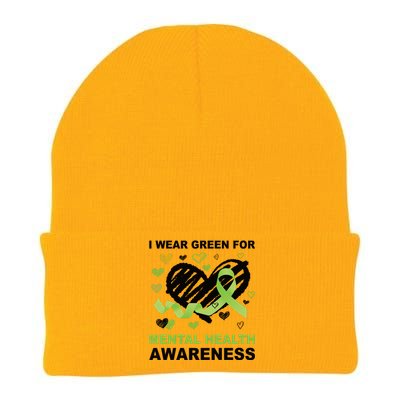 I Wear Green For Mental Health Awareness Ribbon Heart Knit Cap Winter Beanie