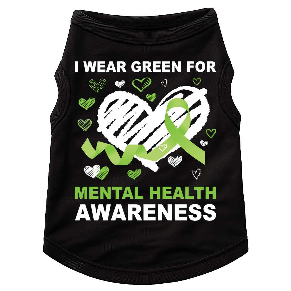 I Wear Green For Mental Health Awareness Ribbon Heart Doggie Tank